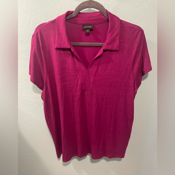 J Jill Wearever Collection Womens L Stretch Modern Fuschia Polo Shirt Pullover - Picture 1 of 6
